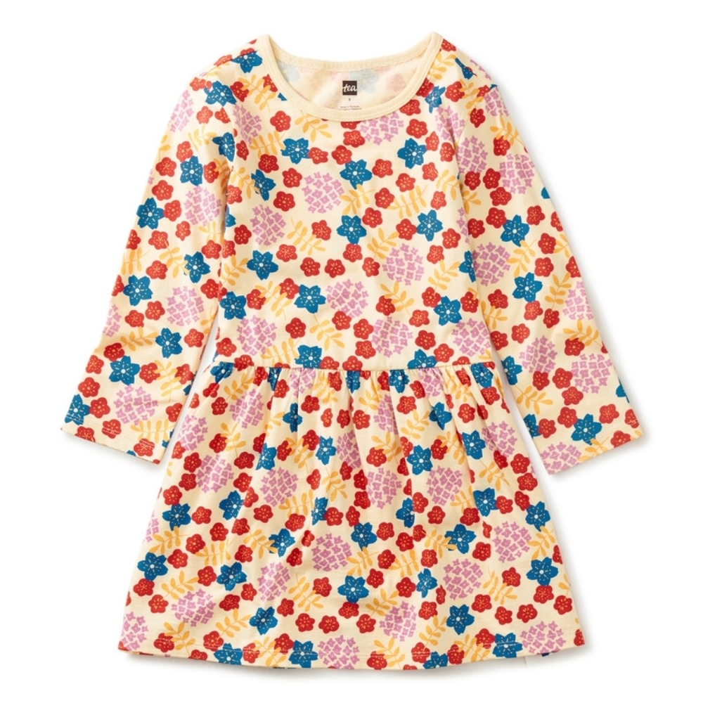 Tea Collection Long Sleeve Skirted Dress Orange Floral Cotton